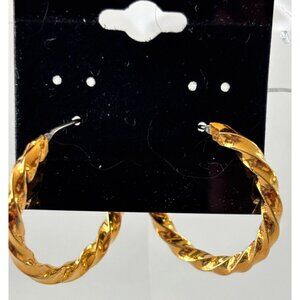 Twisted Gold-Tone Hoop Earrings Lightweight 1 Inch Diameter